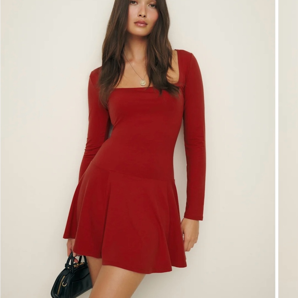 Reformation Red Long Sleeve Dress